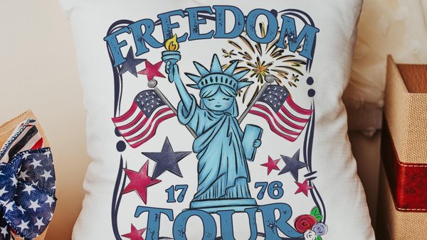 Freedom tour throw pillows for porch, Americana decor with red floral 4th of July home decor, patriotic gifts for women, military gifts