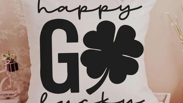 happy go lucky St Patricks day throw pillows for couch, St Patricks day kitchen towels, St Pattys decor, shamrock hand towels for bathroom