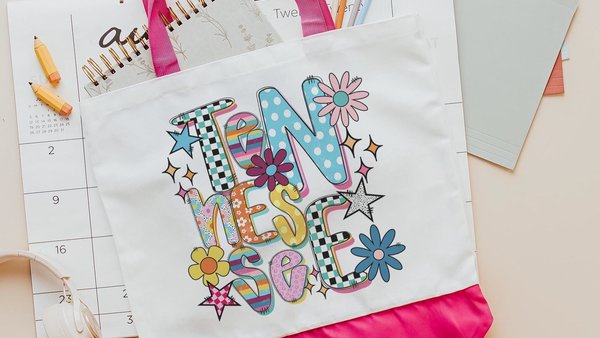 Nashville Tennessee girls trip tote bag for school, Tennessee gifts for her, cute checkered realtor tote bag real estate agent gift, rainbow