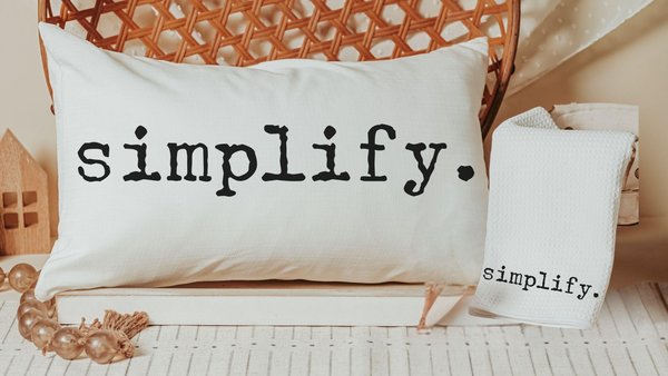 simplify life lumbar throw pillows for couch, custom word of the year accent pillows for bed, mantra quote motivational gifts for badass