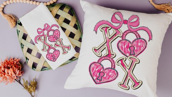 xoxo Valentines throw pillow covers 18x18, Valentines coquette kitchen towels for gifts, key to my heart decorative pillows for couch, V day