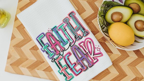 faith over fear Christian kitchen towels for gifts, colorful decorative hand towels for guest bath, faith gifts for sister, Easter hostess