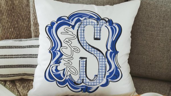 personalized initial pillow for little girls, name throw pillows for couch blue dorm decor for girls, teen girl gifts, best gifts for her