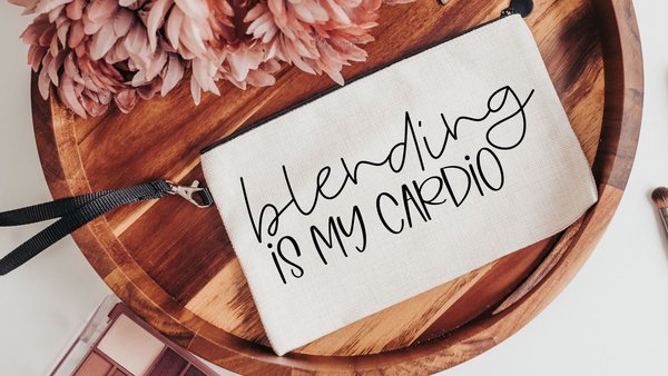 blending is my cardio funny makeup bag for women, makeup artist gift, beauty gift box fillers, cosmetic bag for purse, teenage girl gifts