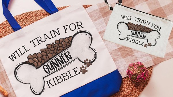 personalized will train for kibble tote bag for dog lover, dog training accessories, dog obedience utility article bag, dog mom zipper pouch