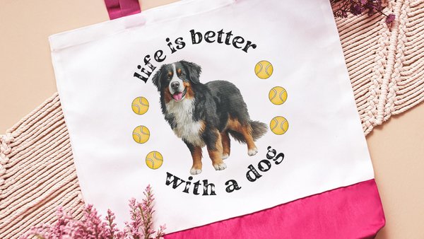 life is better with a dog tote bag for women, best gifts for dog lovers, dog walking bag, unique dog mom gifts, Bernese mountain dog gift