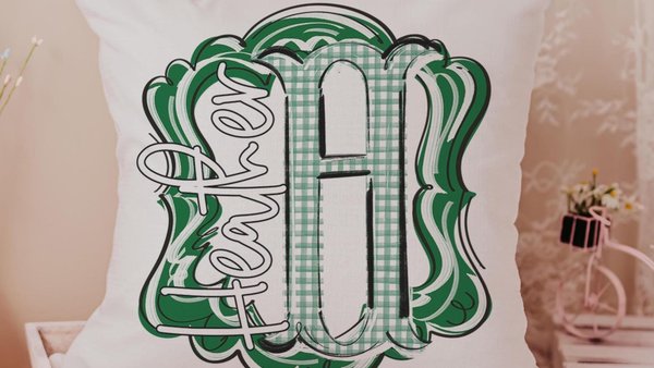 personalized initial throw pillow for couch green gingham decorative pillows for girls, Kelly green home decor gift dorm decor, name pillow
