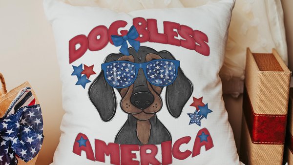 dog bless America dachshund throw pillows for couch red white and blue patriotic dog gift for wife, 4th of July wiener dog lover pillows for