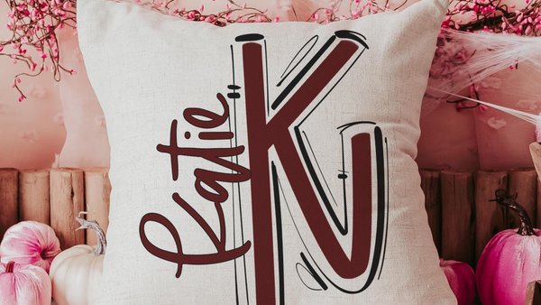 Personalized maroon pillow with name on it, new home gifts for girls, teenage girl gifts, tween girl bedroom decor, initial pillow for