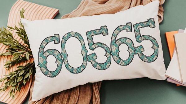 custom zip code pillow for couch, real estate agent gift, turquoise bandana print long pillow covers 12 x 20, country girl gifts, realtor