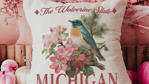 Michigan state bird throw pillows for couch floral Michigan state flower decorative pillows for sofa, Michigan gifts for women, real estate