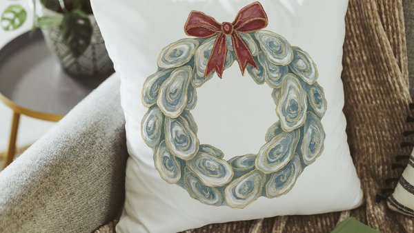 oyster shell spring wreath throw pillows for living room, oyster shell hand towels for bathroom beachy gifts for neighbors