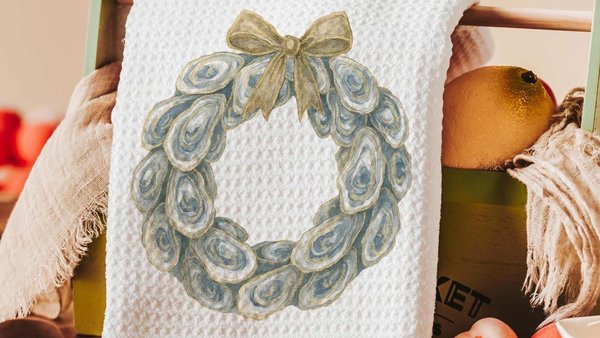oyster shell spring wreath throw pillows for living room, oyster shell hand towels for bathroom beachy gifts for neighbors