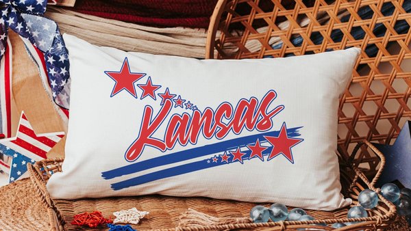 stars and stripes Kansas throw pillows for bed long pillow cover 12x20, Kansas gifts, realtor office decor, patriotic gifts for women, 4th