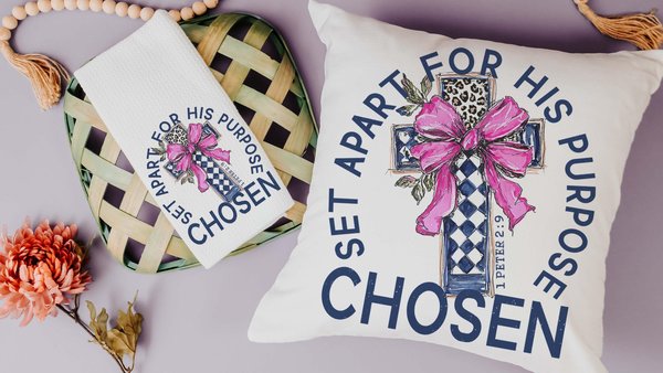 Chosen for his purpose religious kitchen towels Christian throw pillow for living room, Easter hostess gift for sister, Colossians 3:12