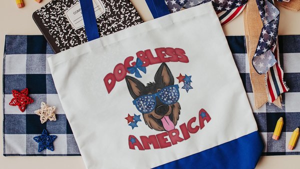dog bless America patriotic tote bag for dog mom, German shepherd gifts for her, 4th of July cute tote shopping bag, summer dog accessories
