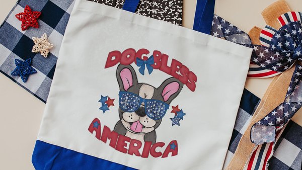 dog bless America French bulldog tote bag for dog lover, Frenchie mom gift, 4th of July patriotic gifts for women, cute tote shopping bag