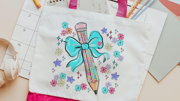 colorful leopard print teacher tote bag for books, cute teacher gifts for coworkers, pencil coquette tote bag for teachers, kindergarten