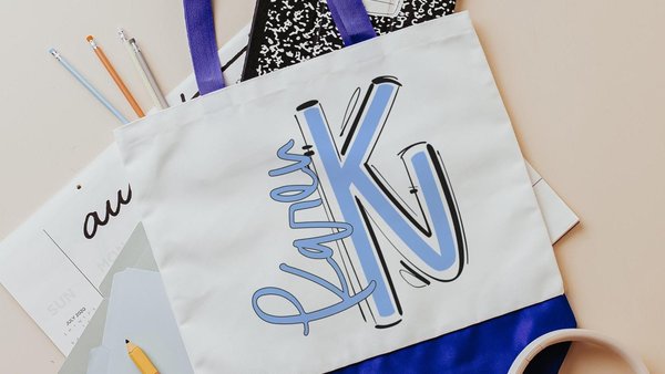 personalized initial tote bag with name, cheer team gifts beach bag for girls trip, carolina blue game day tote bag for school, best gifts