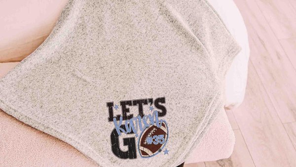 Personalized lets go football number blanket 50 x 60, football Mothers day gift for mother in law, carolina blue name throw blanket for