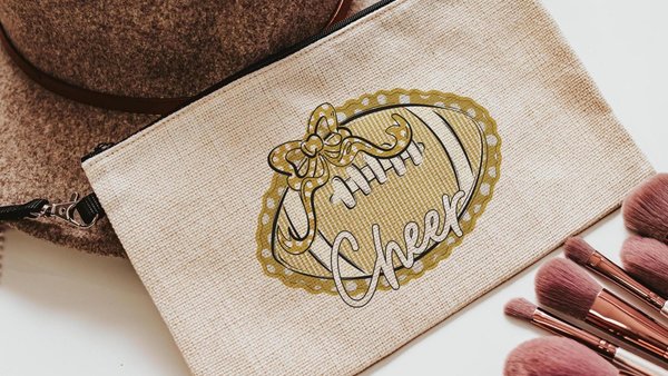 personalized cheer makeup bag for teens, gold school spirit items, stocking stuffers for teenage girls Christmas gifts for cheerleaders