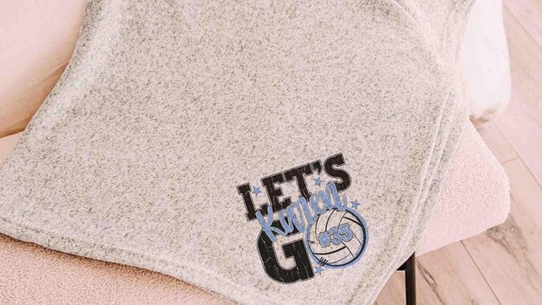 personalized team number volleyball blanket for girls, blue school spirit dorm blanket custom name throw blanket 50 x 60, volleyball gifts