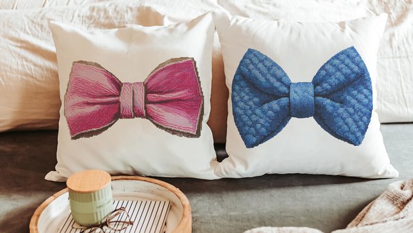 Pink & Blue bow coquette throw pillow