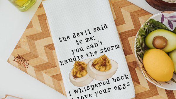 deviled eggs funny kitchen towels, guacamole gift, sassy gifts, safe word kitchen hand towels, smut reader gift, trendy Mothers day gifts