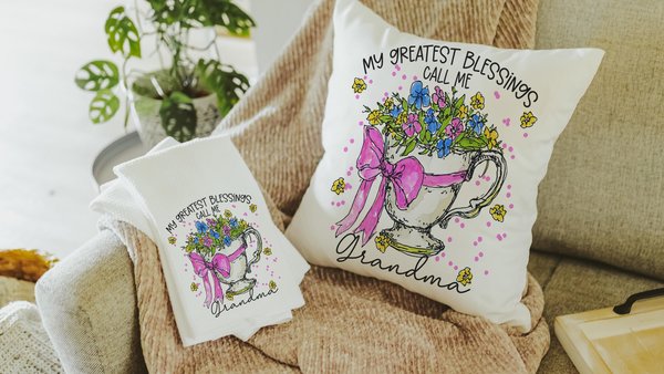 personalized my greatest blessings call me Grandma throw pillows for women, Grandma gifts for Mothers day gift from grandchildren, floral