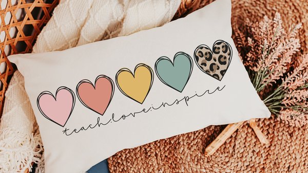 teach love inspire lumbar decorative accent pillow for couch, thank you gifts for colleagues, cute classroom decor preschool teacher gifts