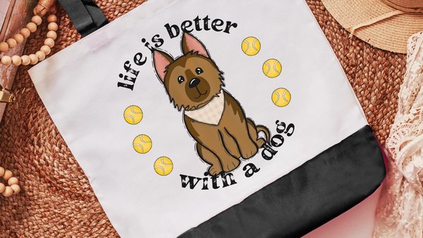 life is better with a dog German Shepherd tote bag for dog lovers, German Shepherd gifts for her, cute tote bag for women, GSD mama dog mom