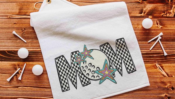trendy checkerboard golf towel for women, golf mom gifts, golfing wife golf bag towel, golf gifts for ladies, cute golf accessories for