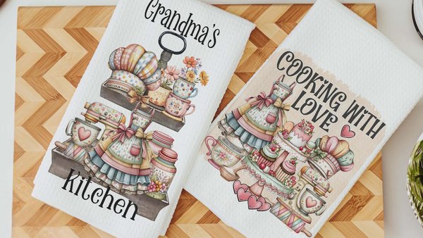 Grandma's kitchen, kitchen towel for grandma, vintage inspired kitchen decor, baker gifts for her, cooking with love kitchen hand towel for