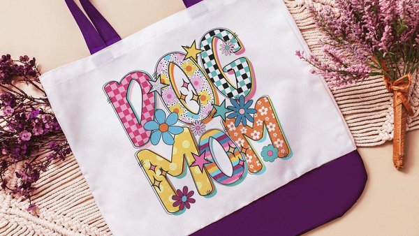 Dog mom rainbow dog tote bag for women, best gifts for dog lovers, dog walking bag, unique dog mom gifts, colorful rainbow dog gift