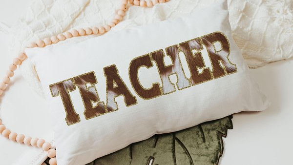teacher cow print lumbar throw pillow for chair, cowboy classroom decor, western cowhide throw pillow, back to school gifts for teachers