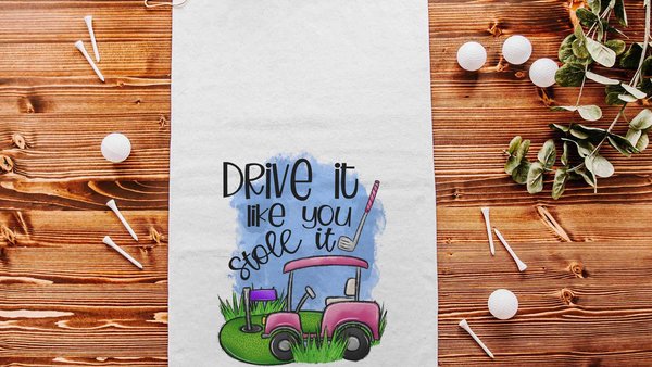 drive it like you stole it golf towels with grommet, funny golf bag accessories, golf mom Mothers day gifts for golfers,  lady golfer gifts