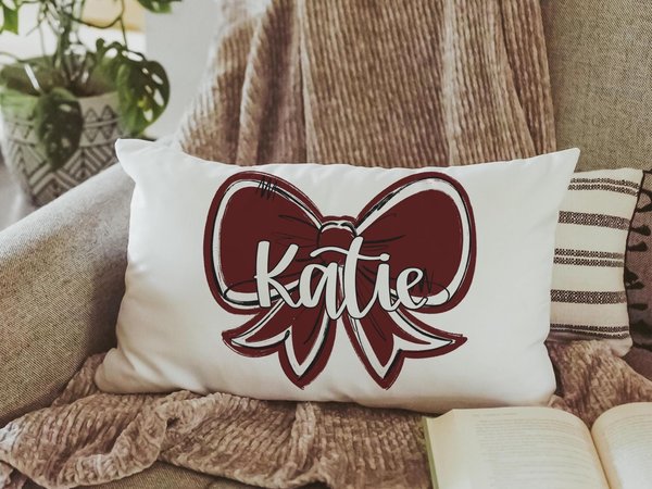 CapableByDesign personalized coquette bow throw pillows
