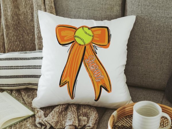 personalized school spirit softball throw pillows for couch orange coquette decor for teenage girls, softball player gifts, softball gifts