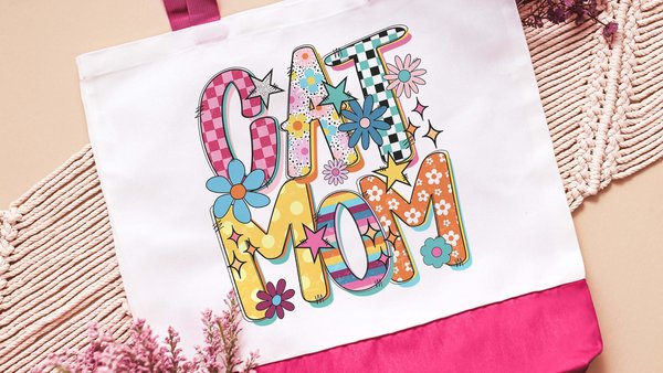 Cat mom rainbow cat tote bag for women, best gifts for cat lovers, cat mom bag, unique cat mom gifts, colorful rainbow cat gift