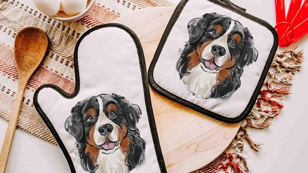 Bernese mountain dog oven mitt and pot holder