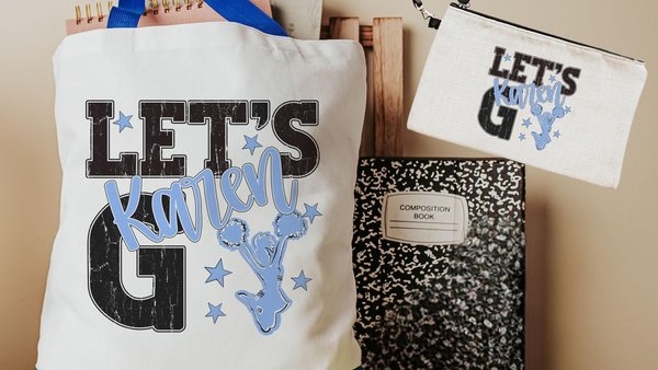 personalized cheerleading tote bag for girls, school spirit cheer wristlet with name, cheer team gifts beach bag for teen girls, cheerleader