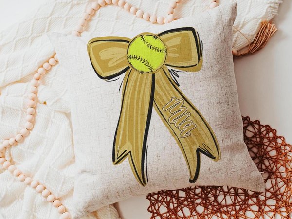 personalized school spirit softball throw pillows for couch gold coquette decor for teenage girls, softball player gifts, softball gifts for