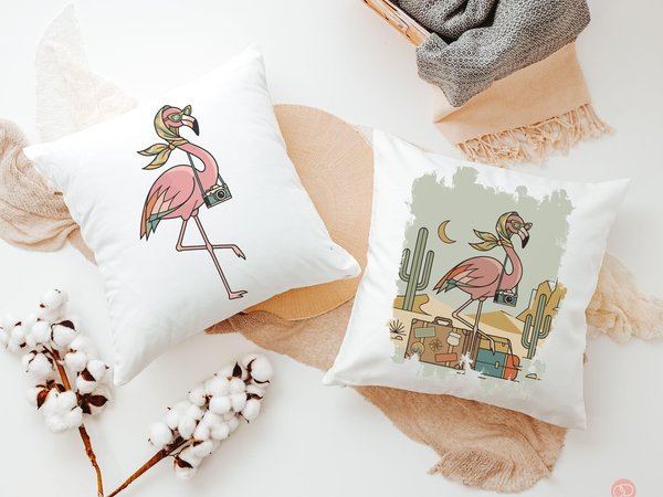 CapableByDesign retro flamingo and trendy flamingo throw pillows and matching towels