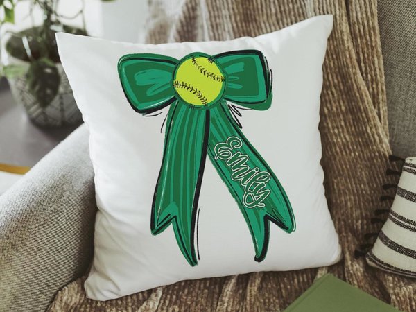 Personalized green school spirit softball pillow for bed