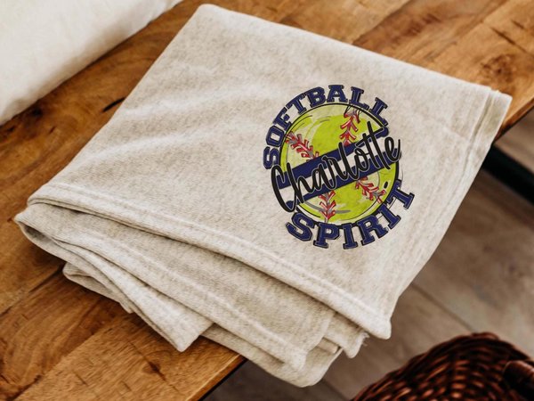 Personalized team spirit softball throw blanket for bed, navy dorm blanket 50x60, softball gifts for girls, softball coach gifts