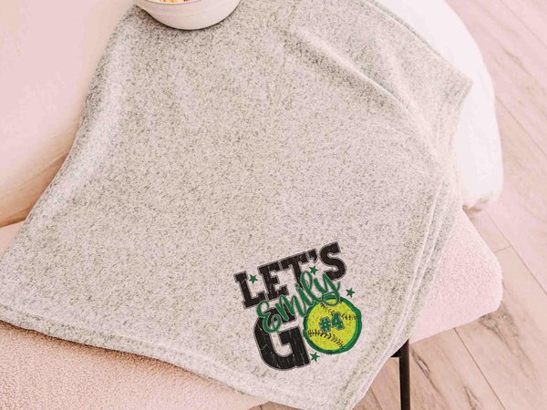 CapableByDesign personalized lets go team name and number softball blanket
