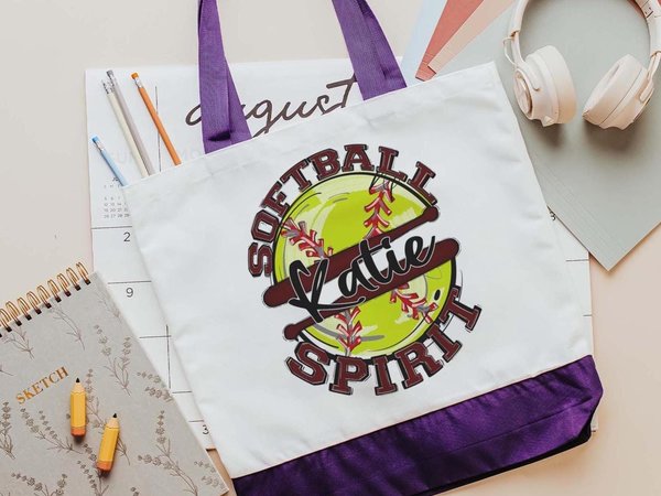 CapableByDesign personalized softball tote bag and matching wristlet with name