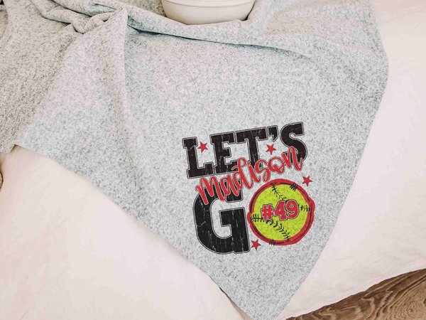 CapableByDesign personalized lets go team name and number softball blanket